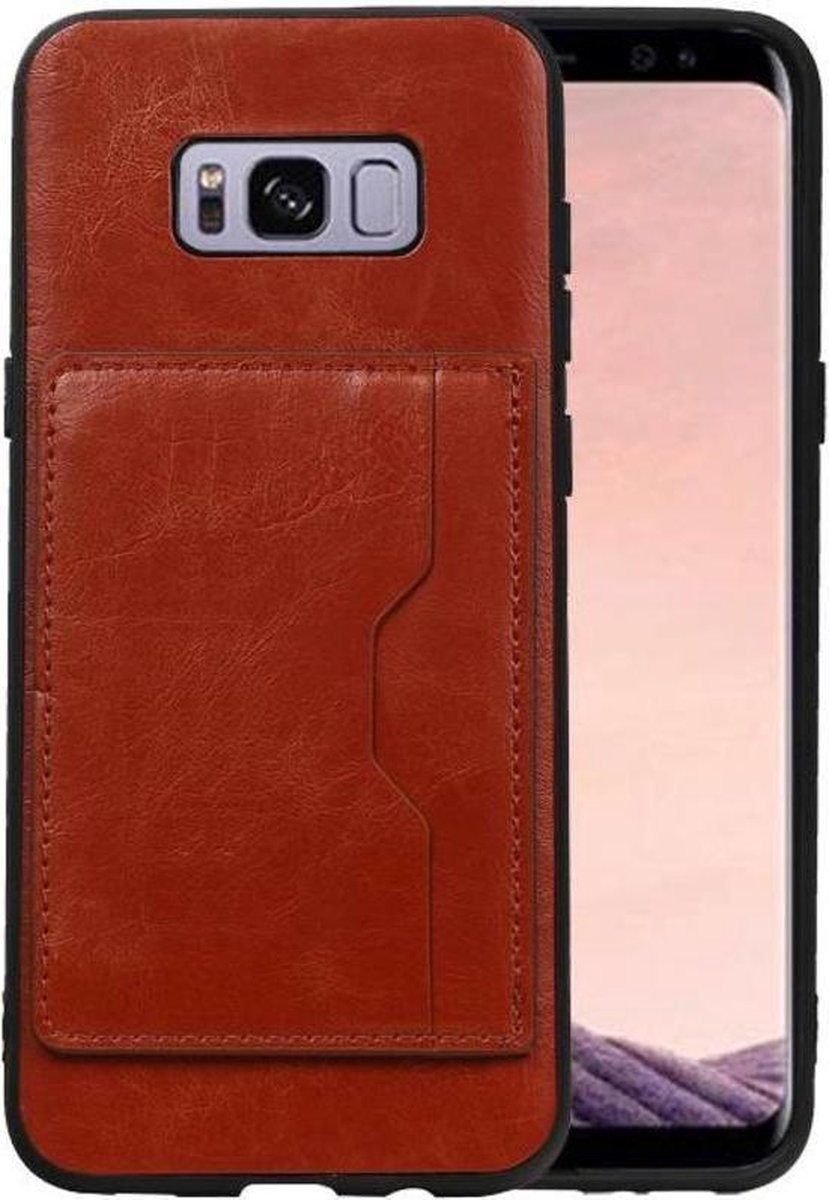 Staand Back Cover met 1 Pasjeshouder Hoesje Geschikt voor Samsung Galaxy S8 Plus Bruin