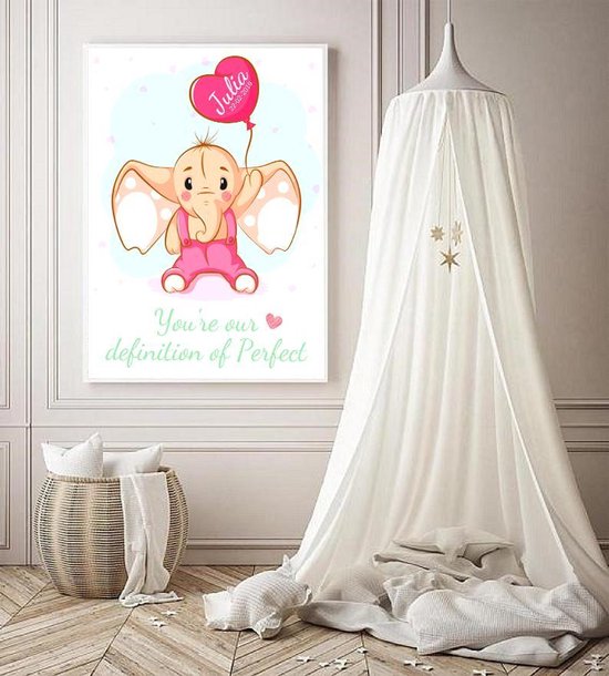 Gepersonaliseerde Poster Babykamer Of Kinderkamer, Poster Met Naam Van Kind, Gepersonaliseerd Kraamcadeau. Inclusief Fotolijst ! 50x70 Cm (B2). You're Our Definition Of Perfect