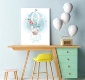 Gepersonaliseerde poster babykamer of kinderkamer, poster met naam van kind, gepersonaliseerd kraamcadeau. Inclusief fotolijst ! 30x42 cm (A3). Luchtballon met dieren