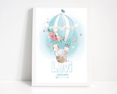 Gepersonaliseerde poster babykamer of kinderkamer, poster met naam van kind, gepersonaliseerd kraamcadeau. Inclusief fotolijst ! 21x30 cm (A4). Luchtballon