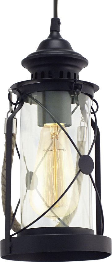 EGLO Vintage Bradford - Hanglamp - 1 Lichts - Zwart - Helder Glas | bol.com