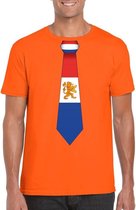 Oranje t-shirt met Hollandse vlag stropdas heren -  Oranje Holland supporter/ fan kleding L