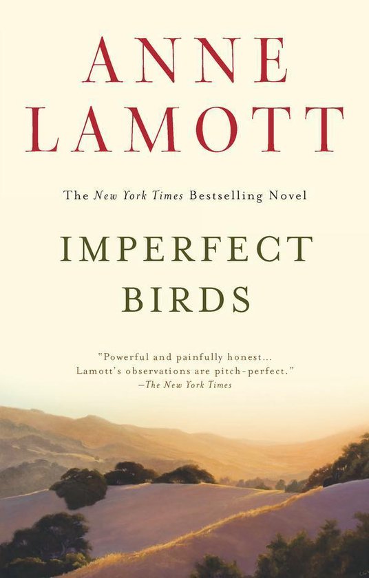 Couverture du livre Imperfect Birds par Anne Lamott, avec un paysage de collines ondulantes au soleil couchant.