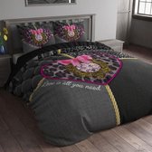 Sleeptime Wild Love - Dekbedovertrek - Eenpersoons - 140x200/220 cm + 1 kussensloop 60x70 cm - Zwart