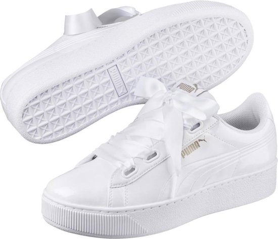 puma white sneakers with ribbon