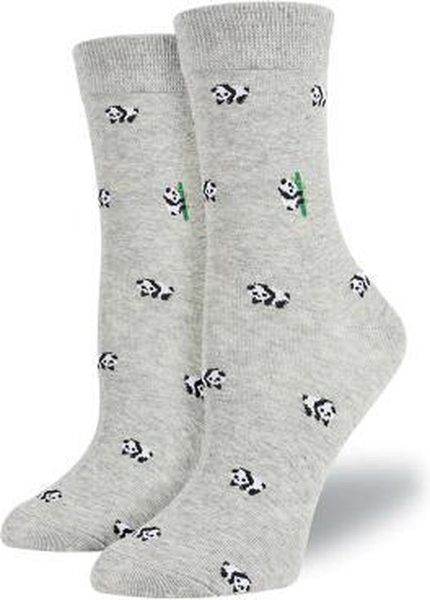 Sokken dames - grijs - leuke print panda - maat 36 -40 - cadeau - voor haar