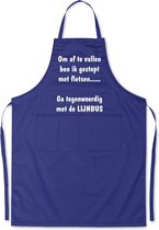 Mijncadeautje Schort - Lijnbus - opdruk wit - mooie en exclusieve keukenschort - blauw