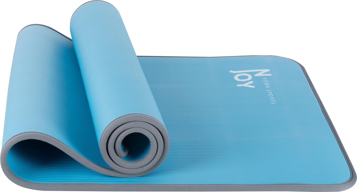 Yoga mat - Incl.Draagriem - Extra groot - Extra dik - Blauw/Grijs - 185 x 61cm