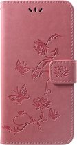 Shop4 - Huawei P Smart Plus Hoesje - Wallet Case Bloemen Vlinder Roze