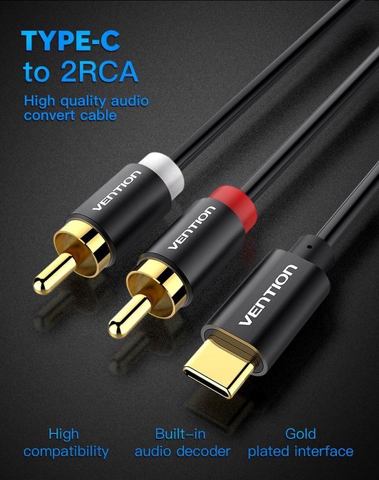Vention USB Type-C naar RCA Audio Line Kabel Adapter - 1 Meter | bol.com