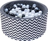 Ballenbak - stevige ballenbad -90 x 40 cm - 200 ballen Ø 7 cm - zilver, wit, zwart in zebrapatroon