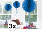 3x feestversiering decoratie bollen blauw 30 cm