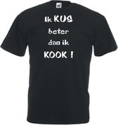Mijncadeautje Unisex T-shirt zwart (maat M) Ik kus beter dan ik kook