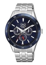 Mooi Q&Q horloge met dag/datum aanduiding Blauw/zilverkleurig CE02J422