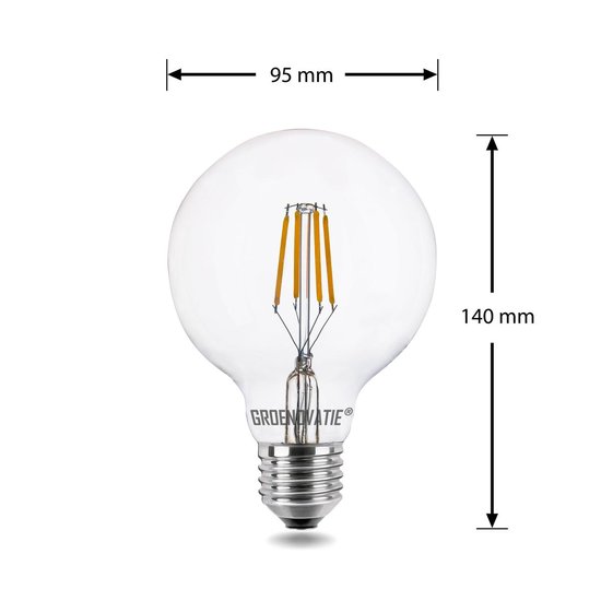 Groenovation Filament LED Globelamp E27 Raccord - 4W - 140x95 mm - Blanc Chaud - Dimmable