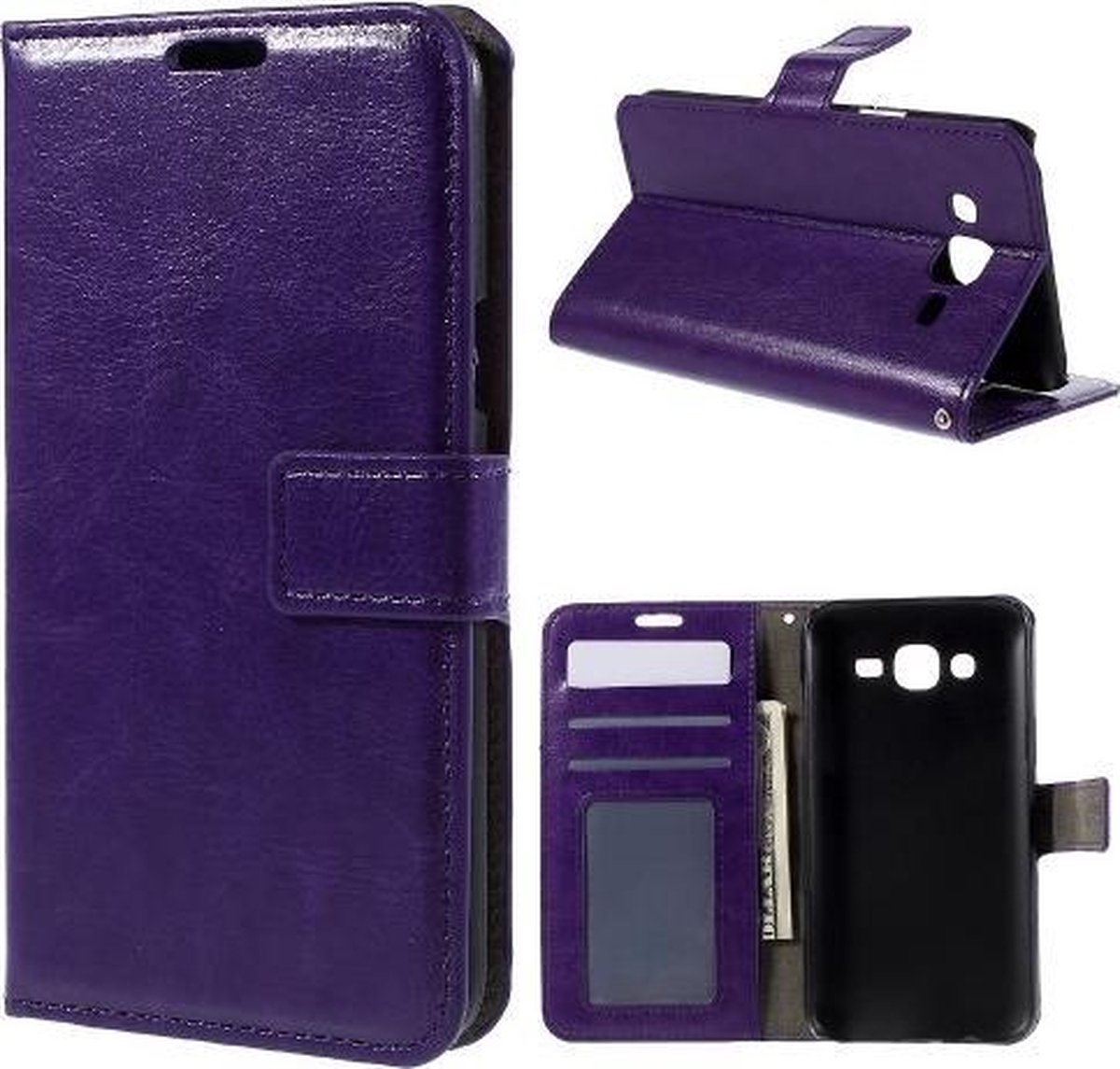Cyclone cover wallet case hoesje Geschikt voor: Samsung Galaxy J1 2016 paars