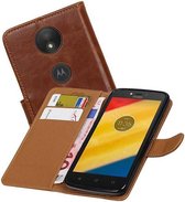 Pull Up TPU PU Leder Bookstyle Wallet Case Hoesjes voor Moto C Bruin