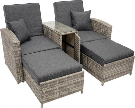 Waardeloos Lil spontaan Luxe ligstoel voor 2 personen met hockers, tweepersoons ligbed, lounge set,  grijs,... | bol.com