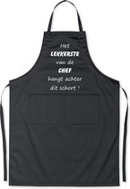 Het LEKKERSTE van de CHEF hangt achter dit schort ! - Luxe Schort Keukenschort met tekst - Zwart