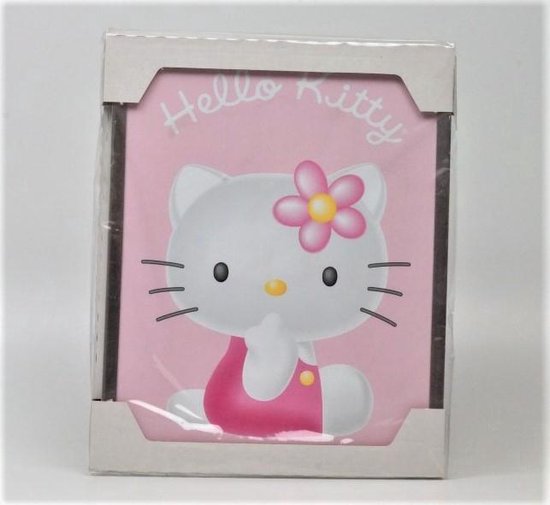 Schilderij Hello Kitty met bloemen in glas 20 CM X 25 CM Zwart kleurige  lijst | bol.com