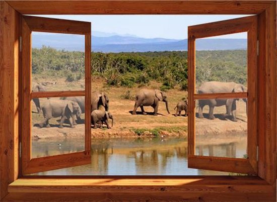 Ongekend bol.com | Tuinposter doorkijk raam naar olifanten - 130x95 cm PY-25