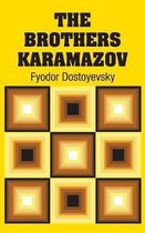 Boek kaft met gele achtergrond en de titel "THE BROTHERS KARAMAZOV" en "Fyodor Dostoyevsky". Een patroon van 9 concentrische vierkanten in bruin, wit en geel.