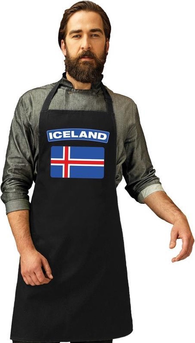 IJsland vlag barbecueschort/ keukenschort zwart volwassenen