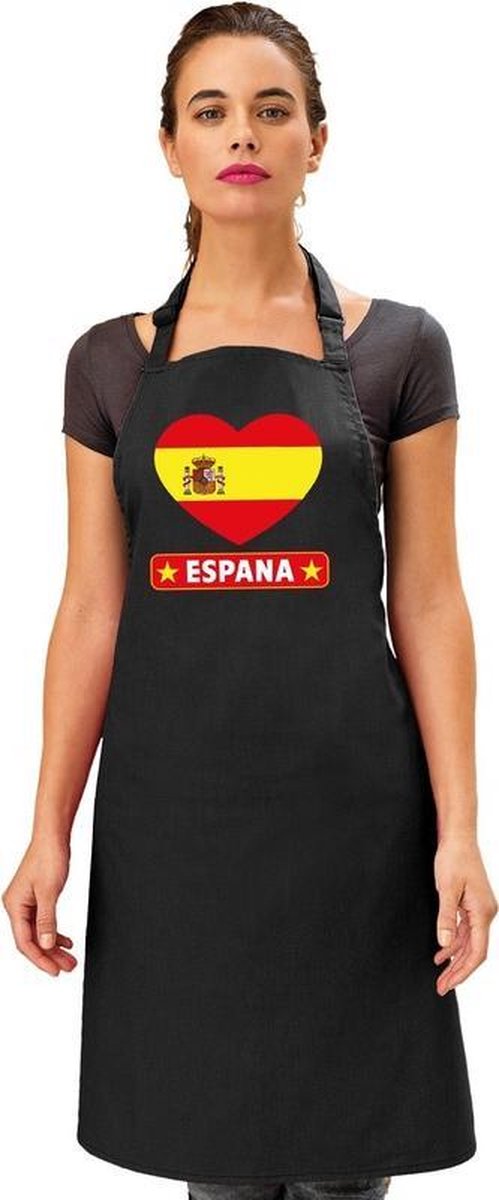 Spanje hart vlag barbecueschort/ tapas keukenschort zwart