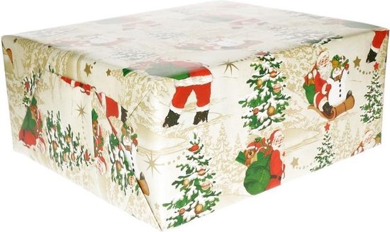 Papier cadeau de Noël blanc avec imprimé Père Noël classique 200 x 70 cm en  rouleau 