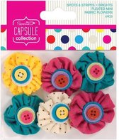 Papermania: Capsule - Spots & Stripes Brights - Pleated Mini Fabric Flowers (6pcs) (PMA 358011)