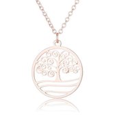 24/7 Jewelry Collection Boom Ketting - Levensboom - Cirkel - Rosé Goudkleurig