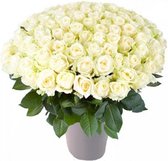 100 witte rozen (70 cm) in kunststof vaas