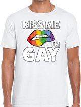 Kiss me i am gay t-shirt wit voor heren 2XL