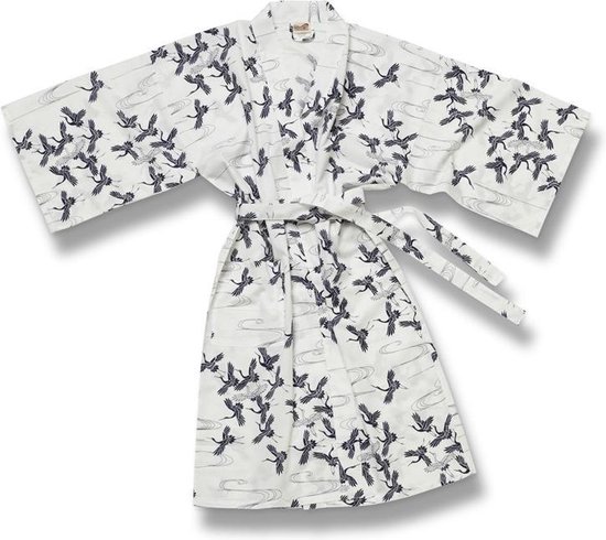 TA-HWA - Japanse Kimono - Korte Yukata - met Kraanvogels - Blauwwit - One Size