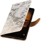 Lace Bookstyle Wallet Case Hoesjes Geschikt voor Huawei Mate 7 Wit
