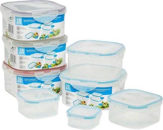 10-delige set vershoudbakjes - geschikt voor magnetron, vriezer en vaatwasser - 100% luchtdicht en waterdicht