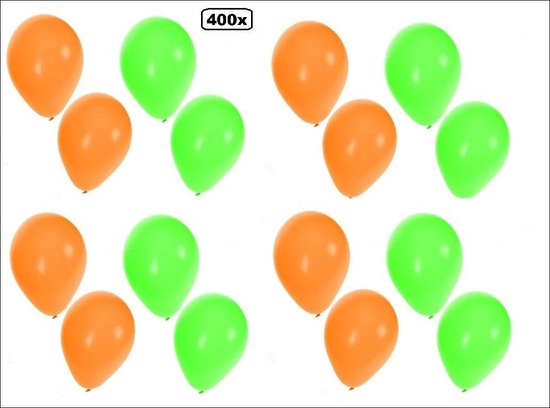 400x Ballonnen oranje en groen - Ballon carnaval festival feest party verjaardag helium lucht thema