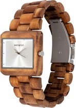 HOT&TOT | Horizon - Houten horloge voor heren - Vierkant - 40mm - Acacia hout - Zilver - Bruin