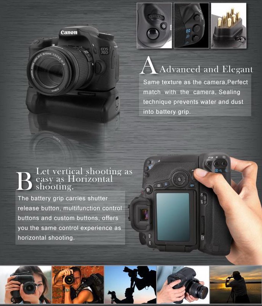 Huismerk Battery grip voor Canon EOS 70D en EOS 80D bol