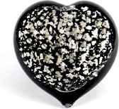 Glasobject hart silver flakes mini urn glas zwart/zilver