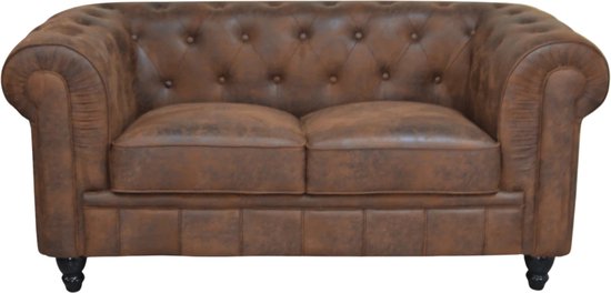 Chesterfield Bank - 2 Zits - Bruin - Vintage - Suede leer - Sofa