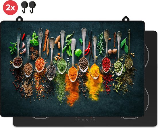 KitchyMist Inductie Beschermer 78x52 cm - Kruiden en Specerijen Lepels - Kookplaat Beschermer - Afdekplaat voor Kookplaat - Inductie Mat - Spatscherm Achterwand Keuken