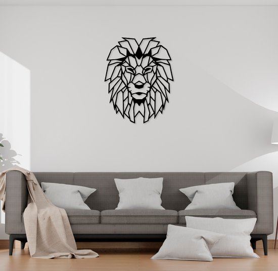 Weterings Store® - Décoration murale industrielle - Tête de lion géométrique - Décoration de salon - Métal - 69x70cm - Revêtement par poudre