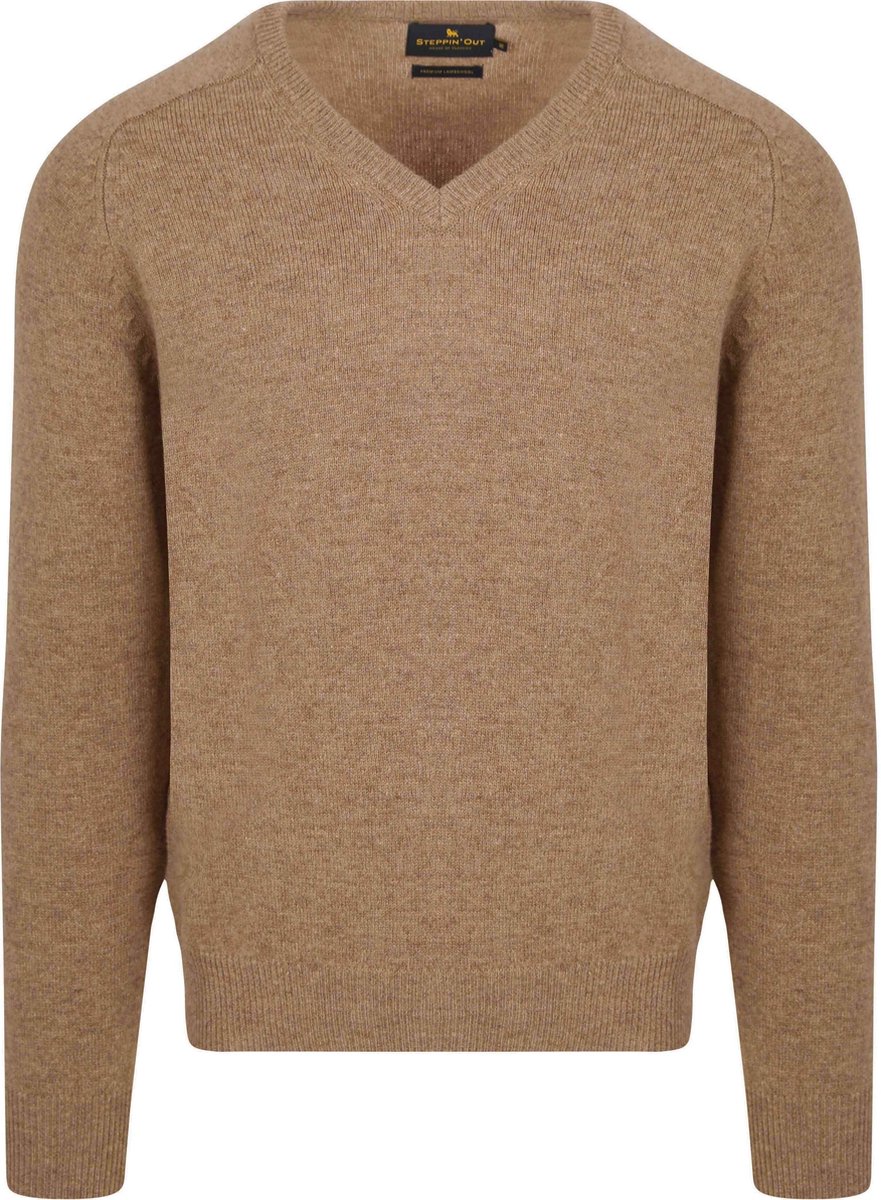 Steppin' Out Trui V-hals Lamswol Camel - Maat S - Heren