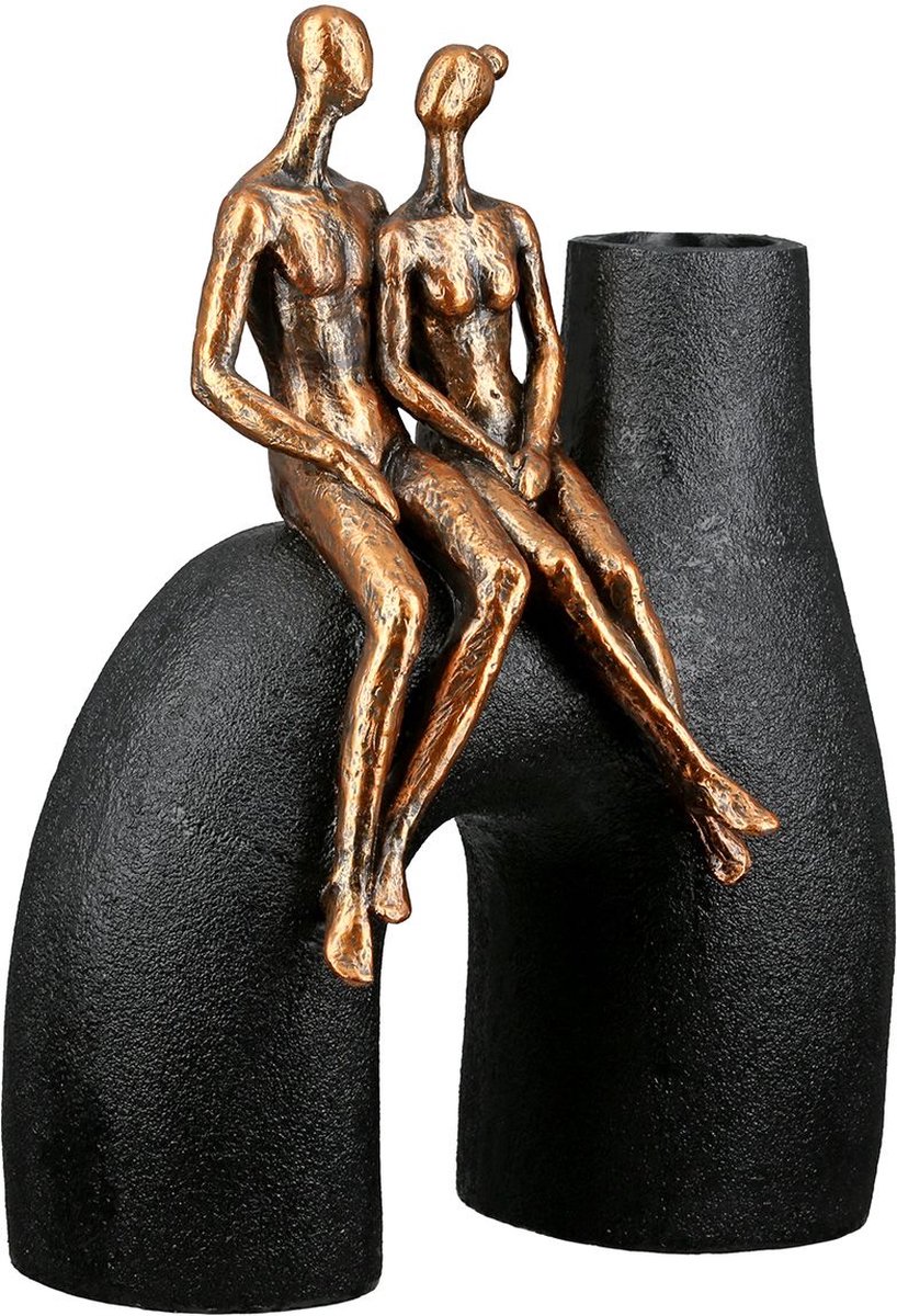 Vaas zwart jij en ik - vaas met sculptuur - 12x20x26 cm polyresin. zwart goud