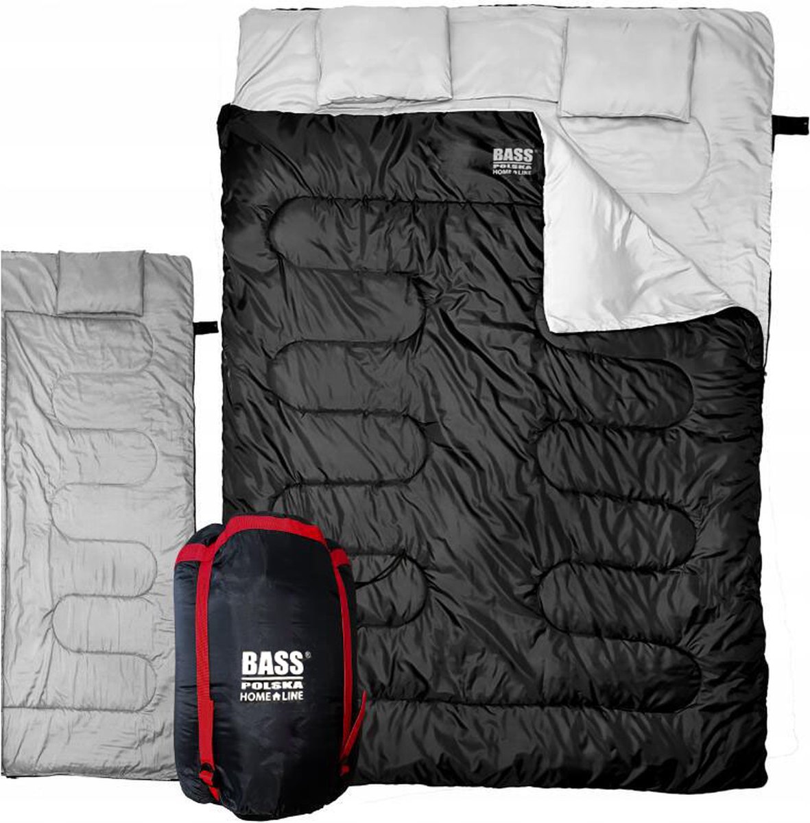Bass Polska Outdoor - Tweepersoons Slaapzak - 220x150 cm - 2-in-1 Afritsbaar - Zwart