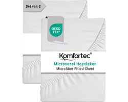 foto van Komfortec Microvezel Hoeslaken set van 2 180x200 cm - 30cm Matrashoogte - Rondom Elastiek Wit