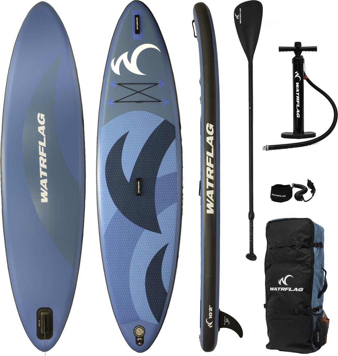 Watrflag Flow Blue SUP Board 10'2'' Set - 310 cm - Allround Opblaasbaar Stand Up Paddle Board met peddel, pomp, luxe rugzak