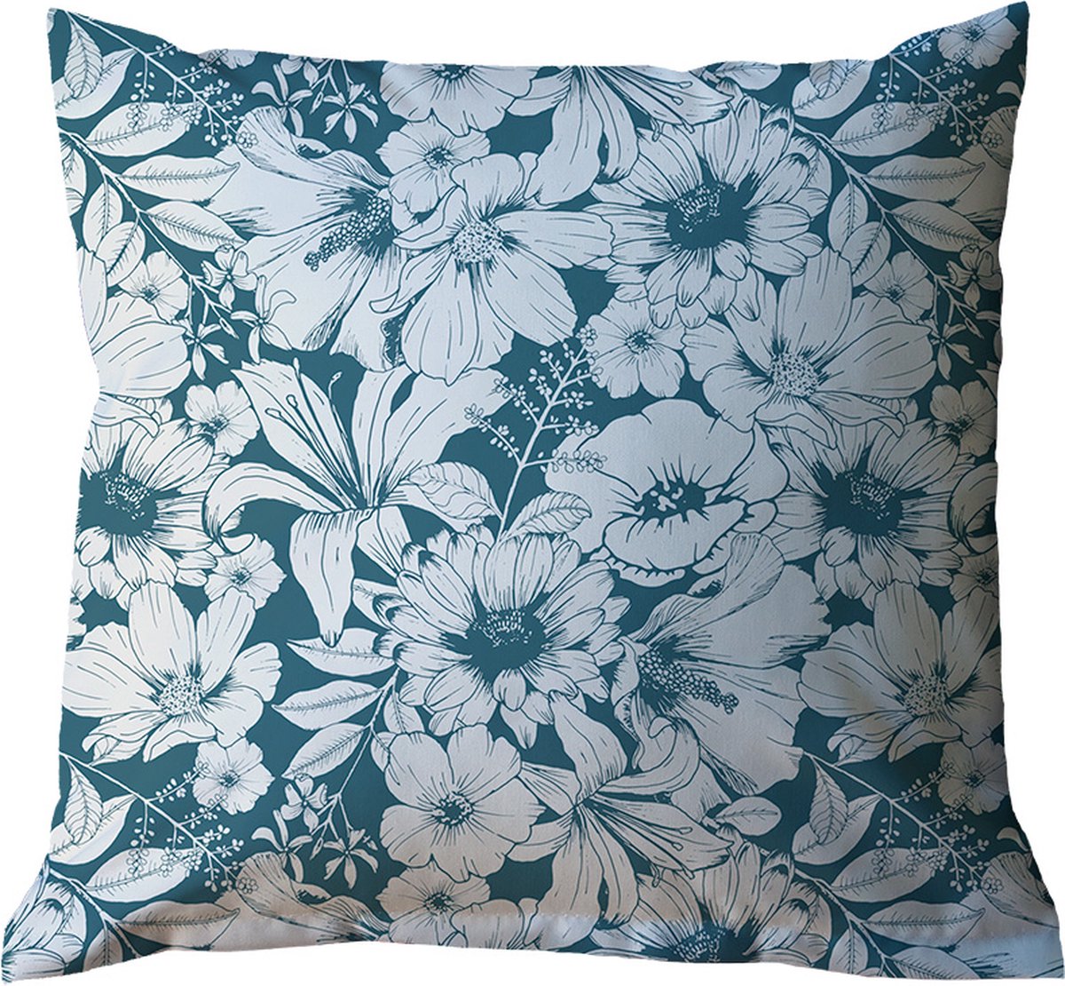 Sierkussens voor tuin - Tuinkussens 50x50 - Buitenkussens met bloemenprint teal green - buitenkussens waterbestendig - tuinkussen met unieke print - wasbare tuinkussenhoes