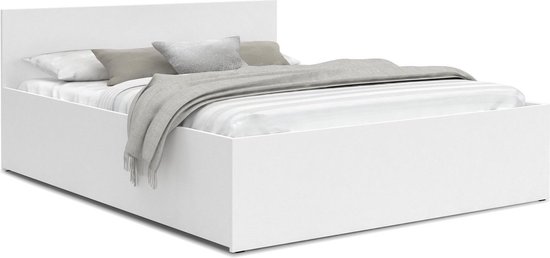 Lit double 120x200 cm - Wit - Structure en bois - Sommier rabattable - Facile à nettoyer